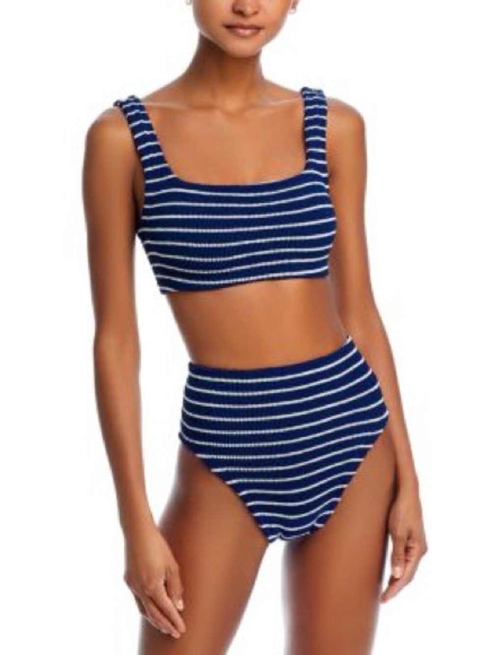 NWT Hunza G Bikini Set Patricia Xandra Nadine Navy Stripe Swim High Waist New